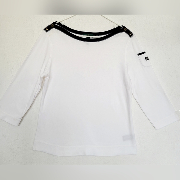 Lauren Ralph Lauren Womens Organic 100%Cotton 3/4 Sleeves Top White/Navy XL - Picture 2 of 16